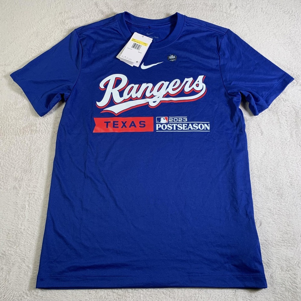 Texas Rangers Shirt Mens Small‎ Blue MLB Baseball 2023 Postseason Nike Dri Fit